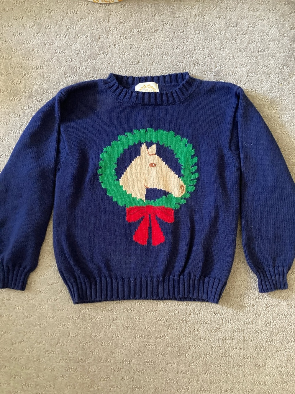 TBBC navy horse and wreath cotton sweater, Sz 5.